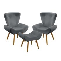 Kit 2 Poltronas Decorativas Estofada Polaris e Puff Polar Sued Cinza Aradecor Kit 2 Poltronas Decorativas Estofada Polaris e Puff Polar Sued Cinza Aradecor