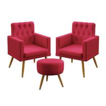 Kit 2 Poltronas Decorativas Estofada Sala De Estar Vega e Puff Solar Com Rodapé E Botões Capitonê Sued Vermelho Aradecor Kit 2 Poltronas Decorativas Estofada Sala De Estar Vega e Puff Solar Com Rodapé E Botões Capitonê Sued Vermelho Aradecor