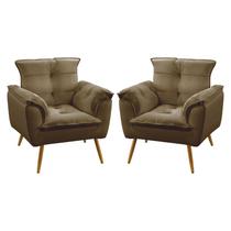 Kit 2 Poltronas Decorativas Estofadas Beta para Sala de Estar Sued Capuccino Aradecor