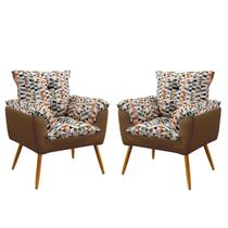 Kit 2 Poltronas Decorativas Estofadas Beta Sued Estampado Laranja com Capuccino Aradecor