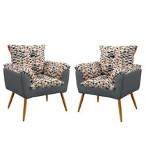 Kit 2 Poltronas Decorativas Estofadas Beta Sued Estampado Laranja com Cinza Aradecor