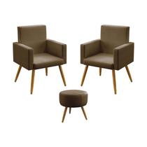 Kit 2 Poltronas Decorativas Estofadas Nina Com Puff Solar Para Sala de Estar Sued Capuccino Aradecor Kit 2 Poltronas Decorativas Estofadas Nina Com Puff Solar Para Sala de Estar Sued Capuccino Aradecor