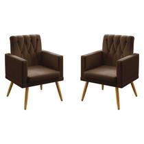 Kit 2 Poltronas Decorativas Estofadas Nina Rodapé Botões Para Sala de Estar Couro Marrom Aradecor Kit 2 Poltronas Decorativas Estofadas Nina Rodapé Botões Para Sala de Estar Couro Marrom Aradecor