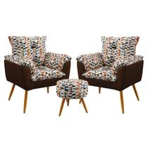 Kit 2 Poltronas Decorativas Estofadas Opala com Puff Solar Sued Estampado Laranja com Marrom Aradecor Kit 2 Poltronas Decorativas Estofadas Opala com Puff Solar Sued Estampado Laranja com Marrom Aradecor