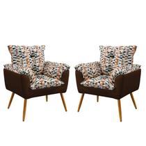 Kit 2 Poltronas Decorativas Estofadas Opala Sued Estampado Laranja com Marrom Aradecor Kit 2 Poltronas Decorativas Estofadas Opala Sued Estampado Laranja com Marrom Aradecor