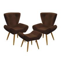 Kit 2 Poltronas Decorativas Estofadas Polaris Com Puff Polar Para Sala de Estar Couro Marrom Aradecor