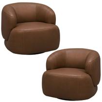 Kit 2 Poltronas Decorativas Giratória Orgânica Sala Living Begur L06 Couro Marrom Claro - Lyam Decor Kit 2 Poltronas Decorativas Giratória Orgânica Sala Living Begur L06 Couro Marrom Claro - Lyam Decor