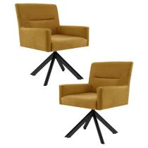 Kit 2 Poltronas Decorativas Giratórias Base Eiffel Preto Angel B-260 Veludo Mostarda - Domi