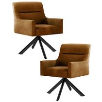 Kit 2 Poltronas Decorativas Giratórias Base Eiffel Preto Angel B-262 Veludo Laranja - Domi
