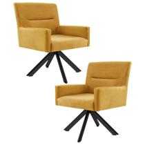 Kit 2 Poltronas Decorativas Giratórias Base Eiffel Preto Angel B-279 Veludo Amarelo- Domi