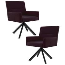 Kit 2 Poltronas Decorativas Giratórias Base Eiffel Preto Angel B-292 Veludo Uva - Domi