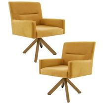 Kit 2 Poltronas Decorativas Giratórias Base Giromad Madeira Angel B-279 Veludo Amarelo - Domi Kit 2 Poltronas Decorativas Giratórias Base Giromad Madeira Angel B-279 Veludo Amarelo - Domi