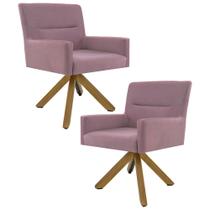 Kit 2 Poltronas Decorativas Giratórias Base Giromad Madeira Angel B-305 Veludo Rosa - Domi