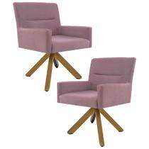 Kit 2 Poltronas Decorativas Giratórias Base Giromad Madeira Angel B-305 Veludo Rosa - Domi Kit 2 Poltronas Decorativas Giratórias Base Giromad Madeira Angel B-305 Veludo Rosa - Domi