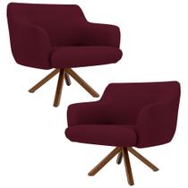 Kit 2 Poltronas Decorativas Giratórias Base Giromad Madeira Jade B-278 Veludo Marsala - Domi