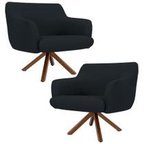 Kit 2 Poltronas Decorativas Giratórias Base Giromad Madeira Jade B-300 Veludo Preto - Domi