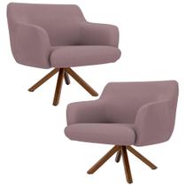 Kit 2 Poltronas Decorativas Giratórias Base Giromad Madeira Jade B-305 Veludo Rosê - Domi