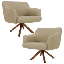 Kit 2 Poltronas Decorativas Giratórias Base Giromad Madeira Jade B-68 Veludo Bege - Domi Kit 2 Poltronas Decorativas Giratórias Base Giromad Madeira Jade B-68 Veludo Bege - Domi