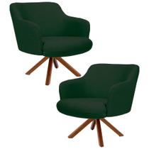 Kit 2 Poltronas Decorativas Giratórias Base Giromad Madeira Jade C-117 Linho Verde Musgo - Domi