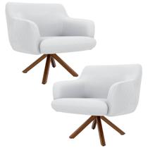 Kit 2 Poltronas Decorativas Giratórias Base Giromad Madeira Jade C-12 Corano Branco - Domi