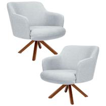 Kit 2 Poltronas Decorativas Giratórias Base Giromad Madeira Jade C-315 Linho Cinza - Domi Kit 2 Poltronas Decorativas Giratórias Base Giromad Madeira Jade C-315 Linho Cinza - Domi