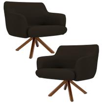 Kit 2 Poltronas Decorativas Giratórias Base Giromad Madeira Jade C-34 Corano Marrom - Domi