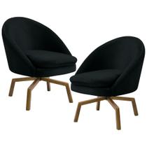 Kit 2 Poltronas Decorativas Giratórias Base Ka Madeira Rafa B-300 Veludo Preto - Domi Kit 2 Poltronas Decorativas Giratórias Base Ka Madeira Rafa B-300 Veludo Preto - Domi