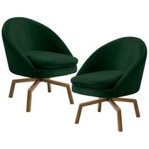 Kit 2 Poltronas Decorativas Giratórias Base Ka Madeira Rafa B-303 Veludo Verde Musgo - Domi