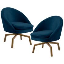 Kit 2 Poltronas Decorativas Giratórias Base Ka Madeira Rafa B-304 Veludo Azul Marinho - Domi Kit 2 Poltronas Decorativas Giratórias Base Ka Madeira Rafa B-304 Veludo Azul Marinho - Domi