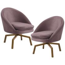 Kit 2 Poltronas Decorativas Giratórias Base Ka Madeira Rafa B-305 Veludo Rosê - Domi Kit 2 Poltronas Decorativas Giratórias Base Ka Madeira Rafa B-305 Veludo Rosê - Domi