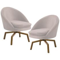 Kit 2 Poltronas Decorativas Giratórias Base Ka Madeira Rafa B-309 Veludo Bege - Domi Kit 2 Poltronas Decorativas Giratórias Base Ka Madeira Rafa B-309 Veludo Bege - Domi