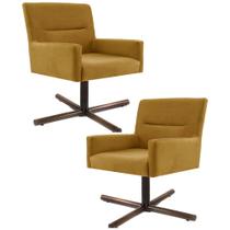 Kit 2 Poltronas Decorativas Giratórias Base Xis Madeira Angel B-260 Veludo Mostarda - Domi Kit 2 Poltronas Decorativas Giratórias Base Xis Madeira Angel B-260 Veludo Mostarda - Domi