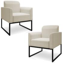 Kit 2 Poltronas Decorativas Isabella Base Industrial Linho Bege/Preto G19 Kit 2 Poltronas Decorativas Isabella Base Industrial Linho Bege/Preto G19