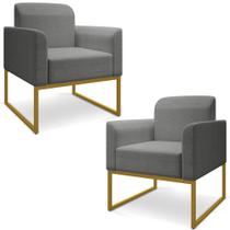 Kit 2 Poltronas Decorativas Isabella Base Industrial Linho Grafite/Dourado G19 Kit 2 Poltronas Decorativas Isabella Base Industrial Linho Grafite/Dourado G19