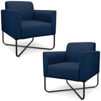 Kit 2 Poltronas Decorativas Isabella Base X Suede Azul Marinho/Preto G19 - Gran Belo Kit 2 Poltronas Decorativas Isabella Base X Suede Azul Marinho/Preto G19 - Gran Belo