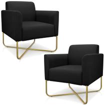 Kit 2 Poltronas Decorativas Isabella Base X Suede Preto/Dourado G19 - Gran Belo Kit 2 Poltronas Decorativas Isabella Base X Suede Preto/Dourado G19 - Gran Belo