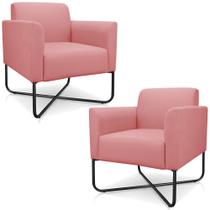 Kit 2 Poltronas Decorativas Isabella Base X Suede Rosê/Preto G19 - Gran Belo