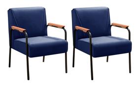 Kit 2 Poltronas Decorativas Jade Braços Fixo Azul Marinho