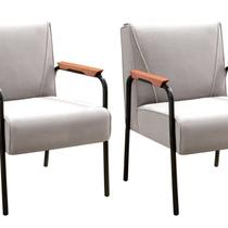 Kit 2 Poltronas Decorativas Jade Braços Fixo Bege Claro