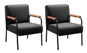 Kit 2 Poltronas Decorativas Jade Braços Fixo Preto