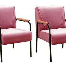 Kit 2 Poltronas Decorativas Jade Braços Fixo Rosa