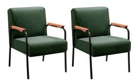 Kit 2 Poltronas Decorativas Jade Braços Fixo Verde