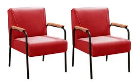 Kit 2 Poltronas Decorativas Jade Braços Fixo Vermelho