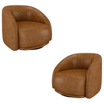 Kit 2 Poltronas Decorativas Jenny Base Giratória em Metal Preto PU Caramelo G45 - Gran Belo Kit 2 Poltronas Decorativas Jenny Base Giratória em Metal Preto PU Caramelo G45 - Gran Belo