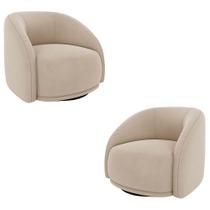 Kit 2 Poltronas Decorativas Jenny Base Giratória em Metal Preto Veludo Bege G45 - Gran Belo Kit 2 Poltronas Decorativas Jenny Base Giratória em Metal Preto Veludo Bege G45 - Gran Belo