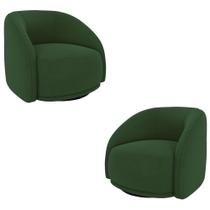 Kit 2 Poltronas Decorativas Jenny Base Giratória em Metal Preto Veludo Verde G45 - Gran Belo