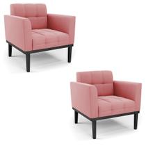 Kit 2 Poltronas Decorativas Karen Pés Fixo em Madeira Preto Suede Rose G19 - Gran Belo