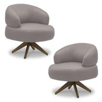 Kit 2 Poltronas Decorativas Katy Sala de Estar Base Giratória em Madeira Couro Avelã G88 - Gran Belo Kit 2 Poltronas Decorativas Katy Sala de Estar Base Giratória em Madeira Couro Avelã G88 - Gran Belo
