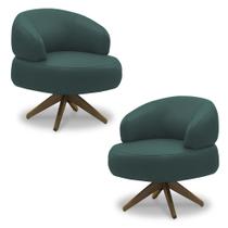 Kit 2 Poltronas Decorativas Katy Sala de Estar Base Giratória em Madeira material sintético Musgo G88 - Gran Belo Kit 2 Poltronas Decorativas Katy Sala de Estar Base Giratória em Madeira material sintético Musgo G88 - Gran Belo