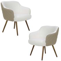 Kit 2 Poltronas Decorativas Kitana Pés Palito PU Sintético/Linho Bege/Branco G15 - Gran Belo Kit 2 Poltronas Decorativas Kitana Pés Palito PU Sintético/Linho Bege/Branco G15 - Gran Belo